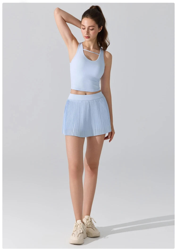 Women's Two-Piece Fitness Set - Yoga Top & Tennis Skirt Workout Outfit