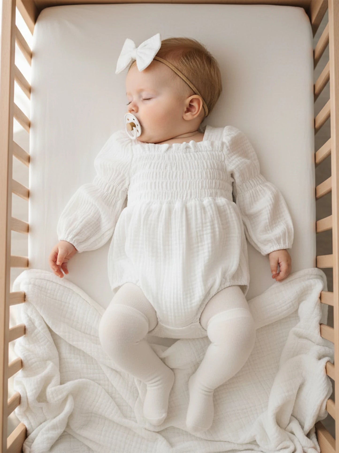 Baby Romper Set - Long Sleeve Smocked Jumpsuit with Headband