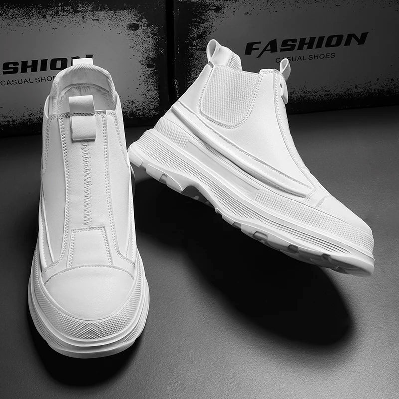 Men's Leather Chelsea Boots - Chunky Platform Sneakers
