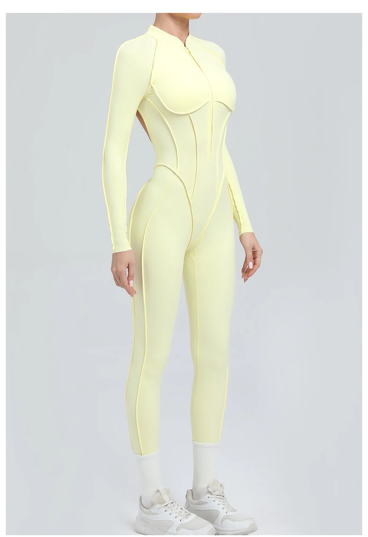 Nylon Jumpsuit - Yoga Fitness Bodysuit with Zipper