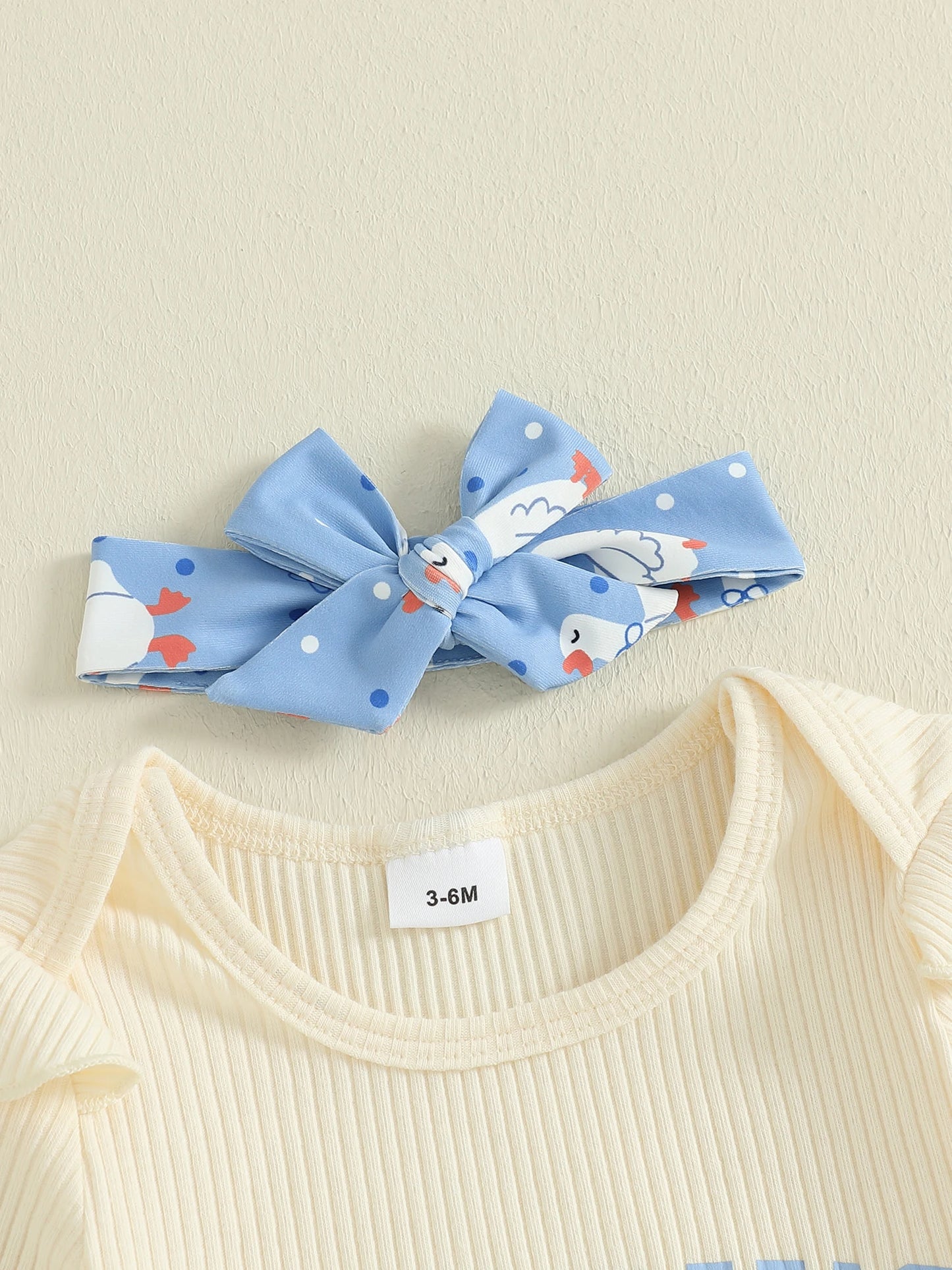 Baby Girls Duck Print Outfit Set - 3-Piece Long Sleeve Romper, Dot Pants & Headband (0-18M)