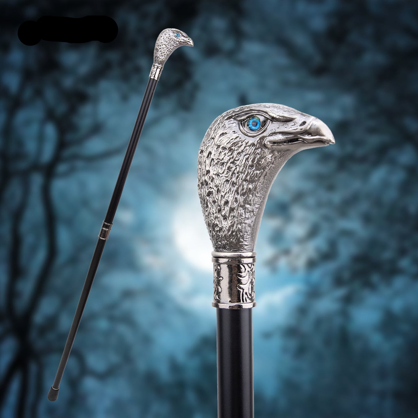 Sliver Eagle Head with Blue Eyes Walking Cane Fashion Decorative Walking Stick Gentleman Elegant Cosplay Cane Knob Crosier 93cm