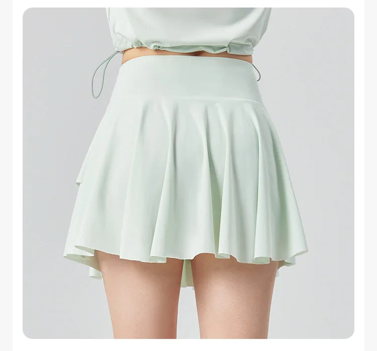 Women's High Waist Tennis Skirt with Built-in Shorts - Quick Dry Athletic Skort