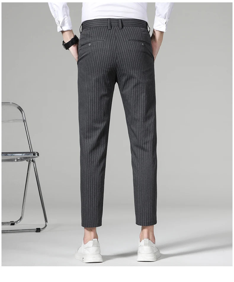 Men's Stripe Plaid Ankle Length Trousers