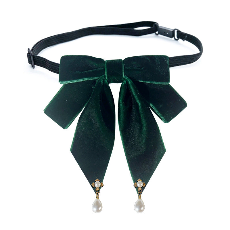 Vintage Velvet Fabric Bow Tie Brooch - Pearl Bowknot Badge Shirt Collar Pin Luxury Necktie
