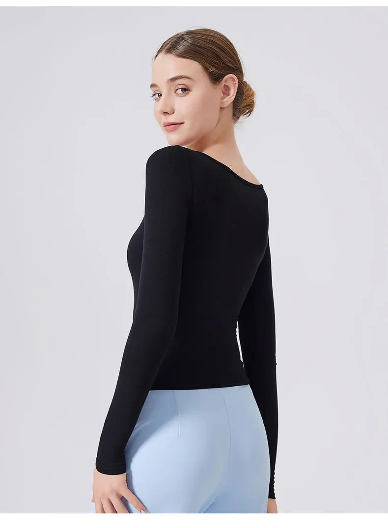 Women's Long Sleeve V-Neck Yoga Shirt - Slim Fit Breathable Workout Top