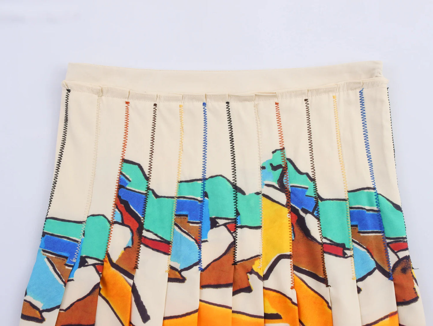 Women's Wide Pleated Printed Skirt - Fashionable Mid-Length Summer Style