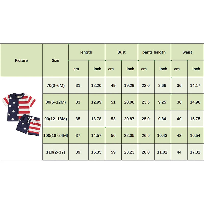 0-3Y Infant Baby Boys Clothes Sets American Flag Outfit Short Sleeve Stars Stripes Print T-Shirt and Shorts