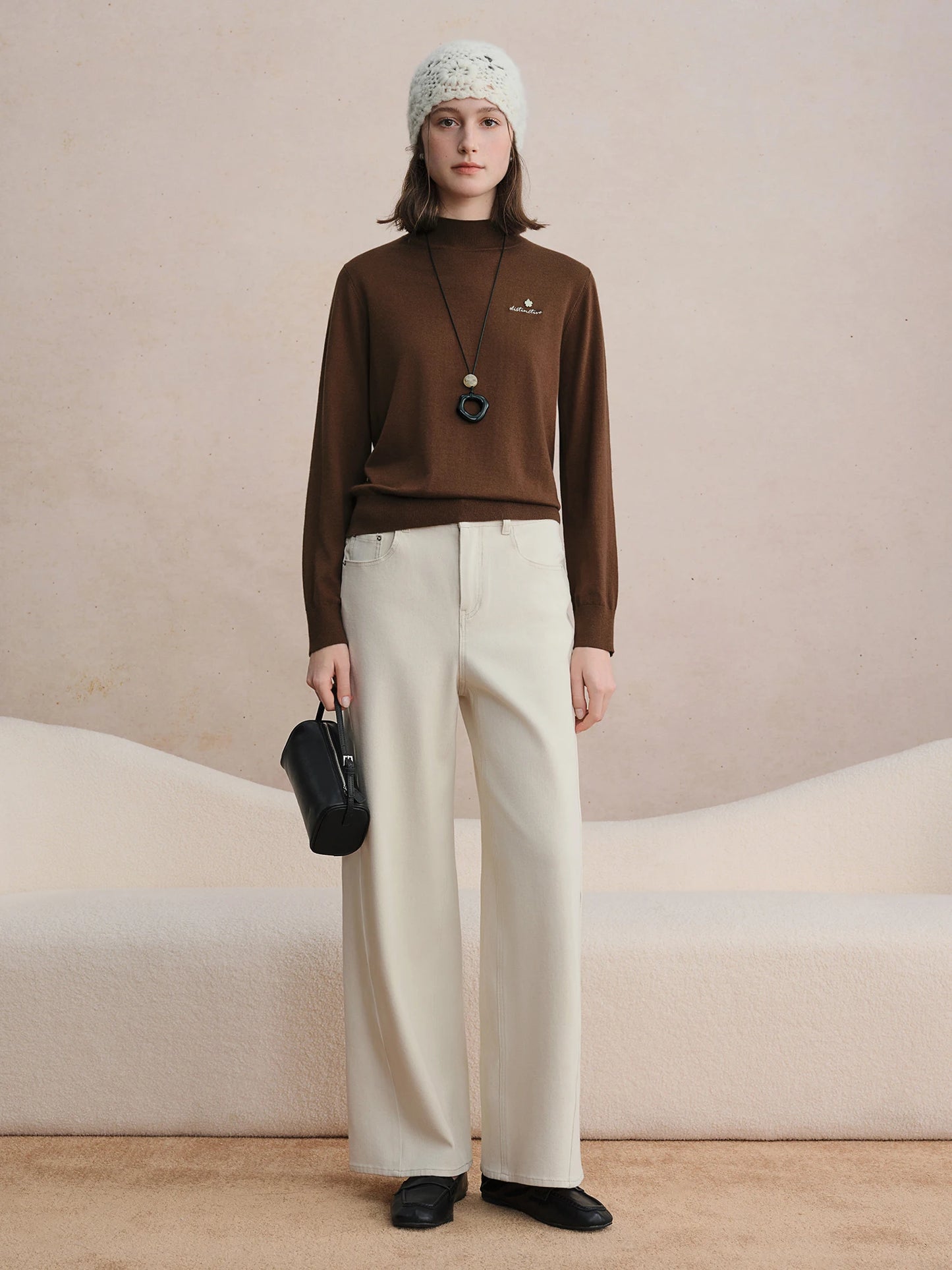 Soft Warm Cloud Shirt High-Collar Embroidered Lettering Long Sleeve Base Layer