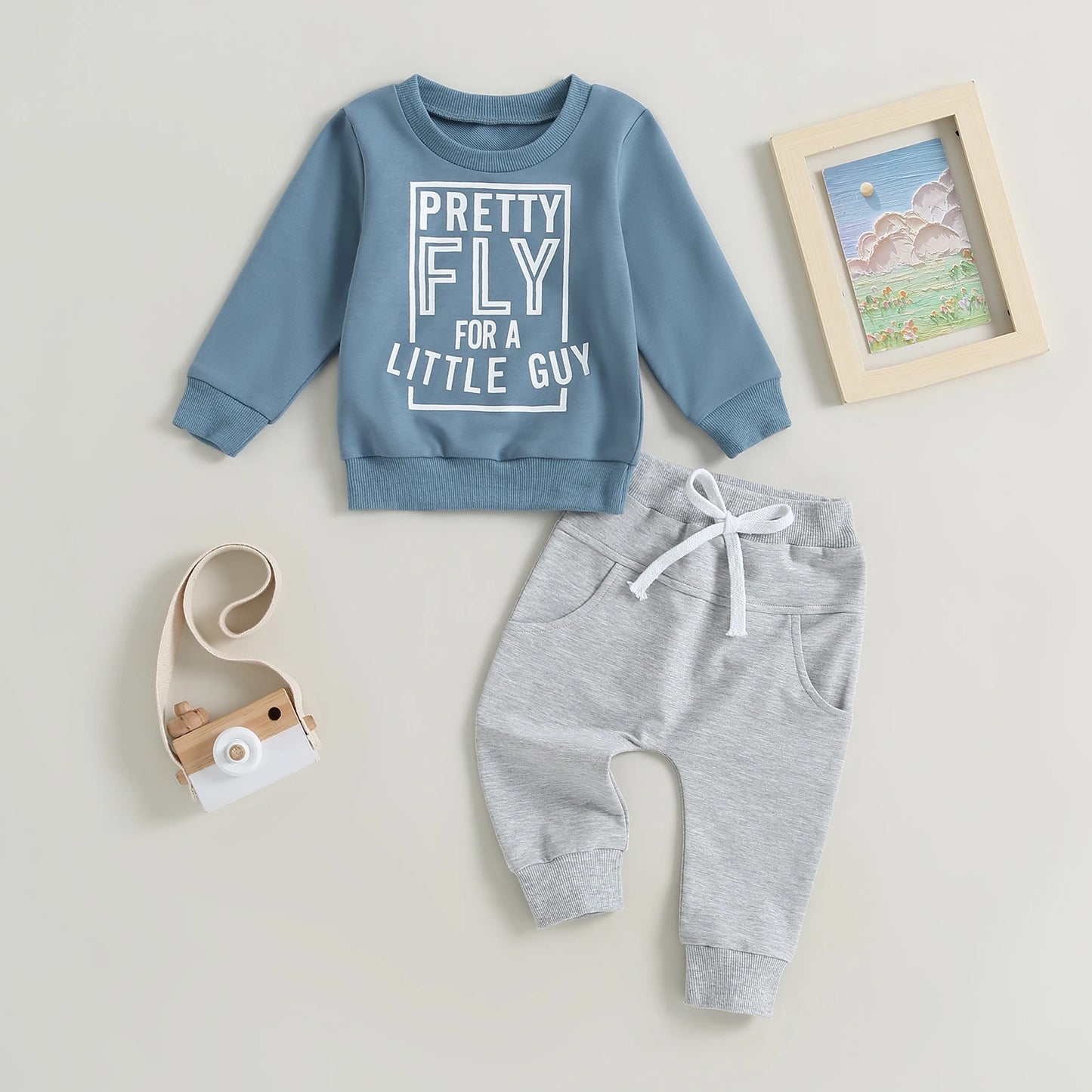 Infant Baby Boys Clothes Set 0-3Y Long Sleeve Letters Print Sweatshirt with Elastic Waist Solid Trousers