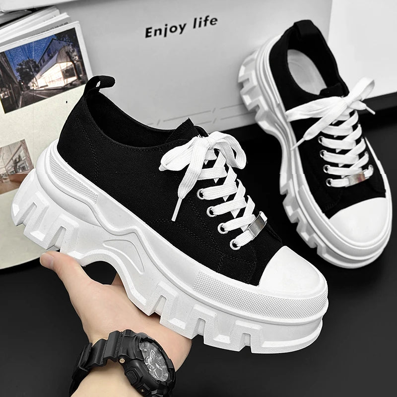 Men's Autumn Platform Walking Shoes - Chunky Thick Sole Lace-Up Sneakers
