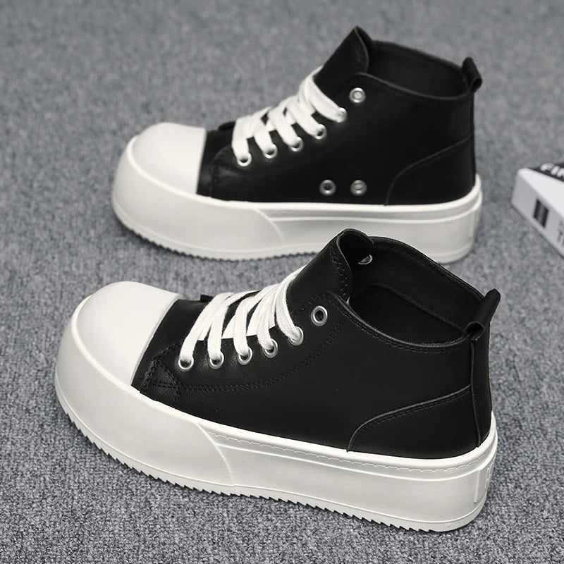 High-Top Platform Sneakers - Men's Leather Skateboard & Tennis Trainers