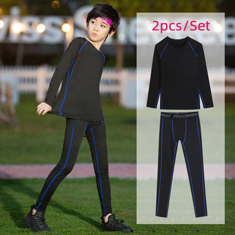 Kids Boy's Fitness Tracksuits Youth Warm Pants Top Underwear Tight Sports Compression Running Basketball Sportswear