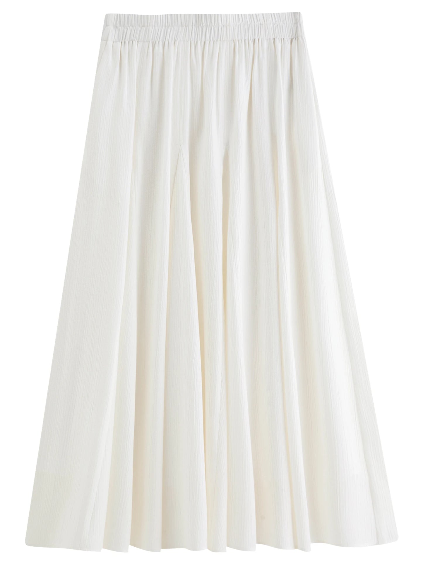 Pleated A-Line Midi Skirt - Textured White Long Skirt
