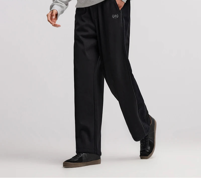 Men's Winter Knit Trousers - Loose Straight Leg Couple Casual Pants Black