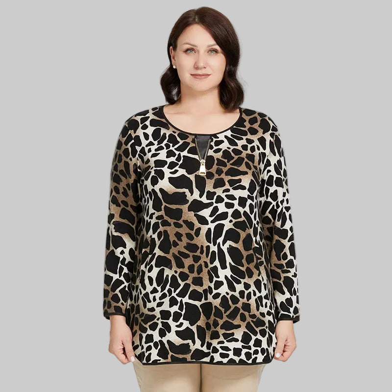Women's Oversized Graffiti Print Fleece Top with Silver Trim