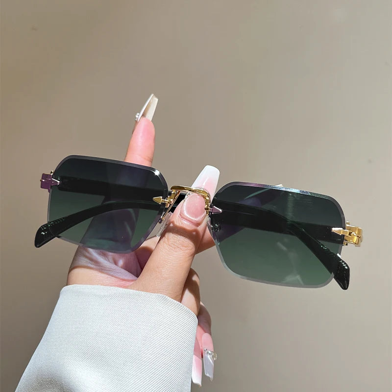 Vintage Rimless Square Sunglasses – Unisex Gradient Shades