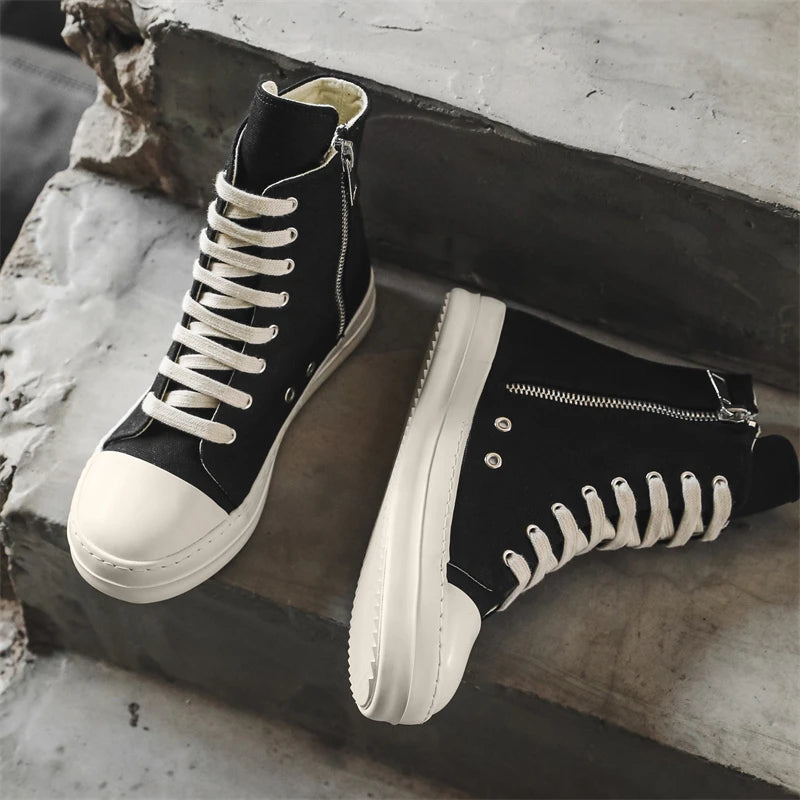 Unisex High-Top Leather Sneakers - Lace-Up Ankle Boots