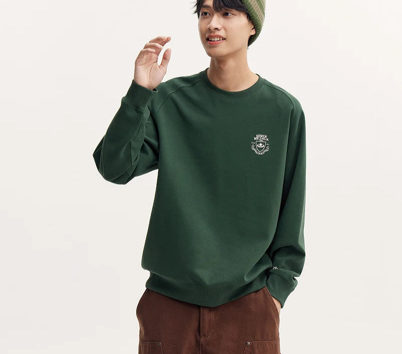 Heavyweight Round Neck Sweatshirt - Premium Solid Color Pullover for Daily Wear