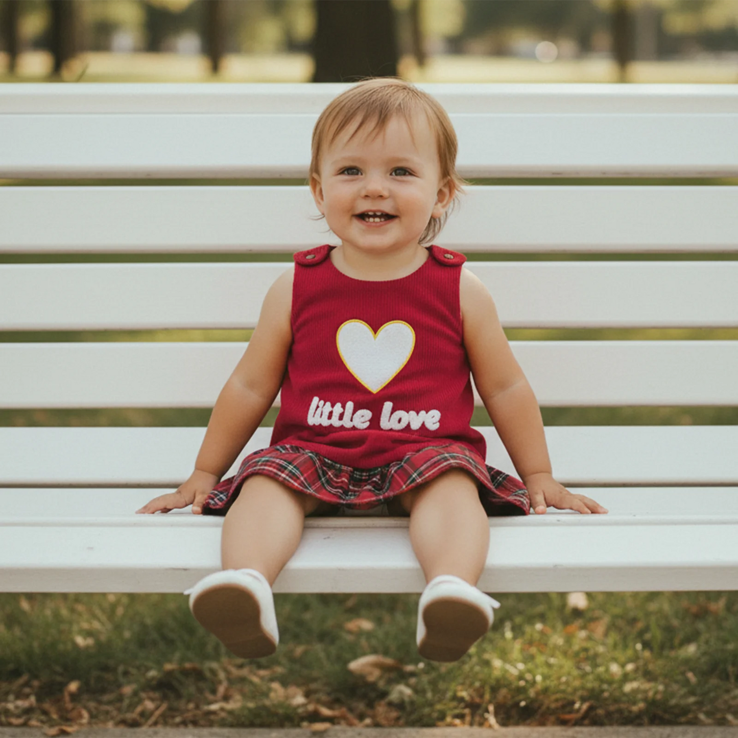 Baby Girls Valentine's Day Heart Embroidered Sleeveless Layered Ruffle Overall Dress