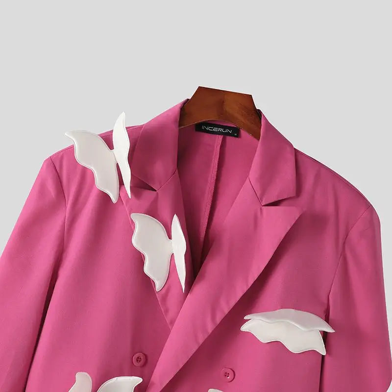Men's Blazer Patchwork Lapel Long Sleeve Double Breasted Loose Jacket
