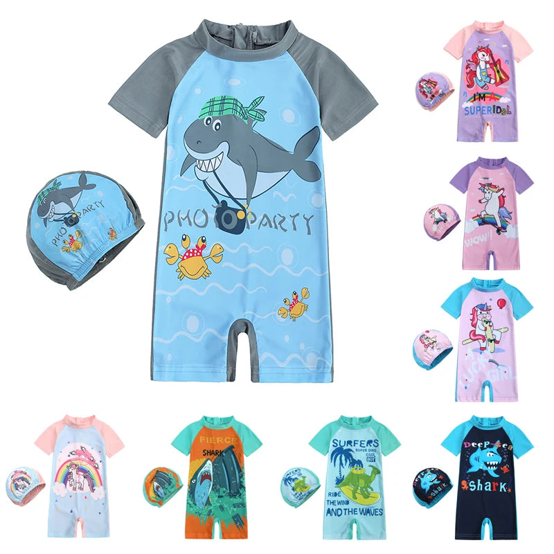 Children's Swimwear with Cap One Piece Suit