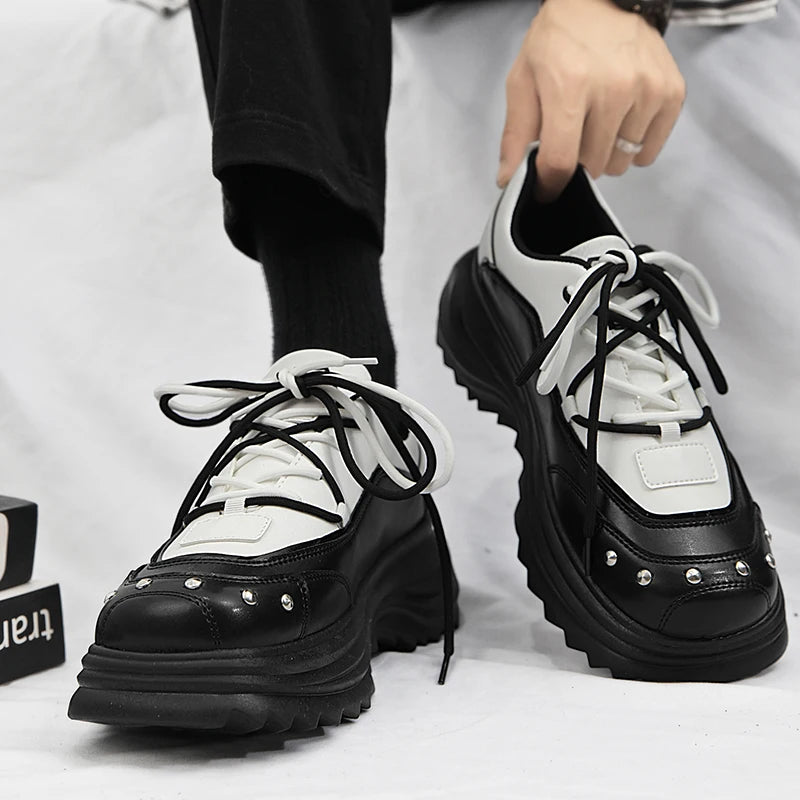 Men's Platform Sneakers with Metal Design - Skateboard Sports Shoes