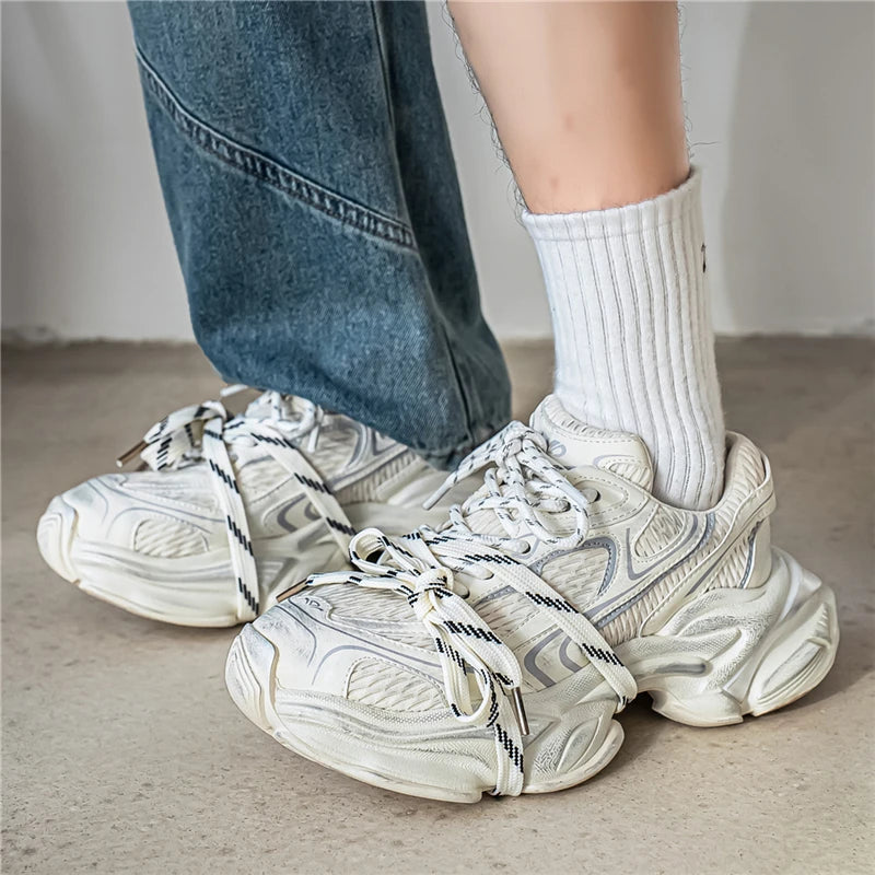 Men's Platform Sneakers - Double Lace Skateboard Running Shoes