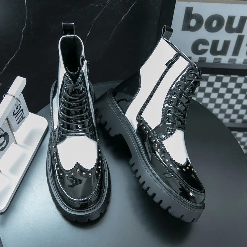 Platform Leather Boots - Men's Motorcycle Style Thick Sole Dress Sneakers