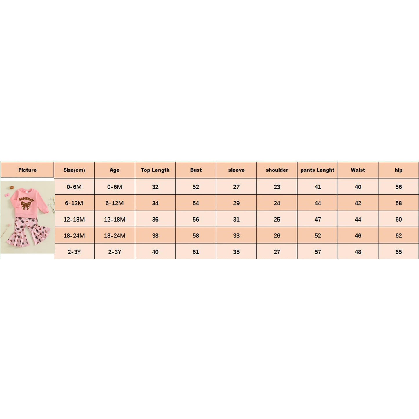 Girls Bow Embroidery Outfit Set - Long Sleeve Letter Pullover Sweatshirt & Football Flare Pants (0-4Y)
