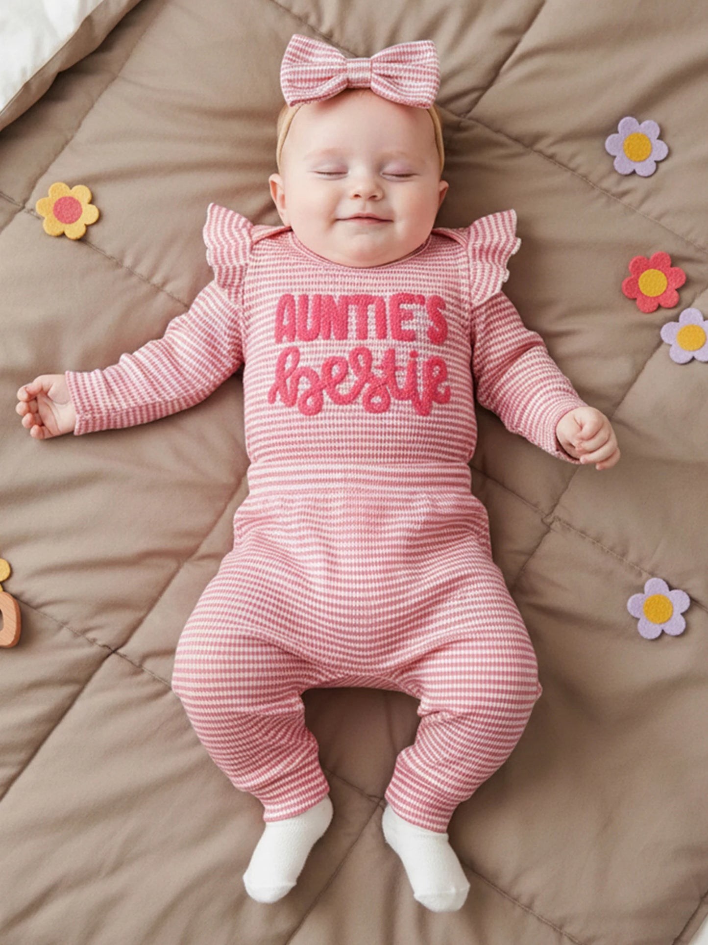 Newborn Baby Girls 3-Piece Outfit Set - Striped Romper, Pants & Headband (0-12M)