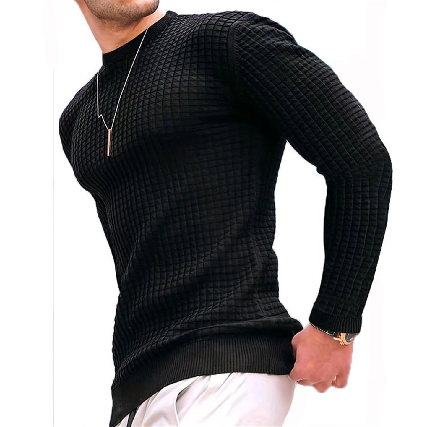 Men's Casual Knitted Pullover Hoodie - Long Sleeve Slim Fit O-Neck Sweatshirt