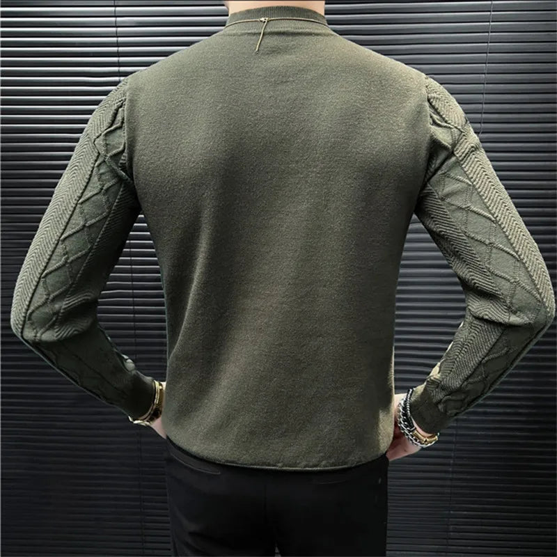 Men's Mock Neck Knitted Sweater - Slim Fit Geometric Pullover