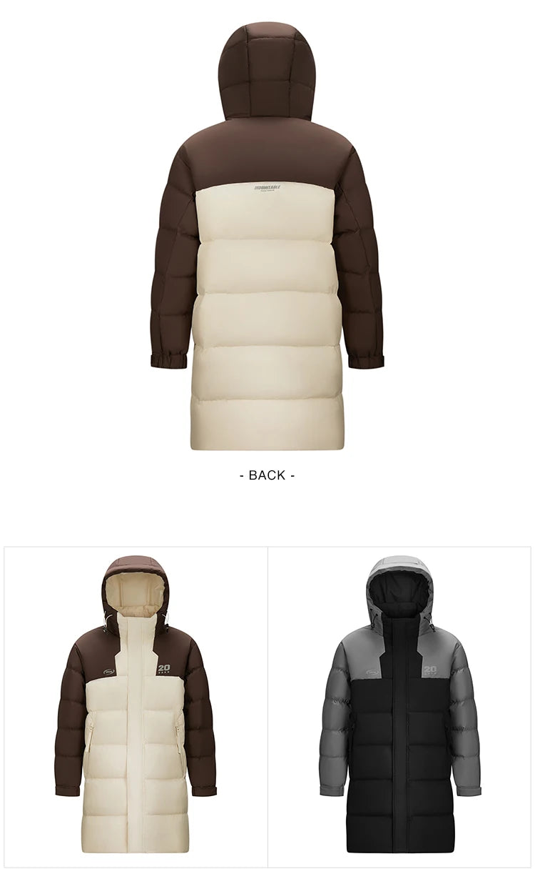 Mid-Length Down Jacket Men - Color Block Hooded Sports Style Winter Coat