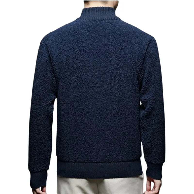 Men's Stand Collar Fleece Cardigan Jacket