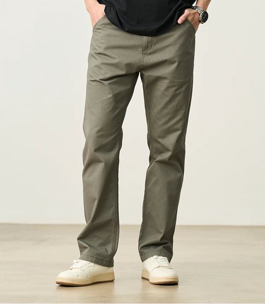 Cotton Chinos Pants - Loose Straight Casual Trousers for Men