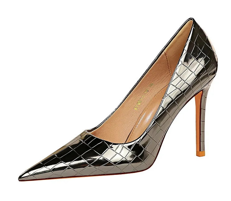 Women's Metal Stone Pattern High Heels Shoes Stiletto Shoes