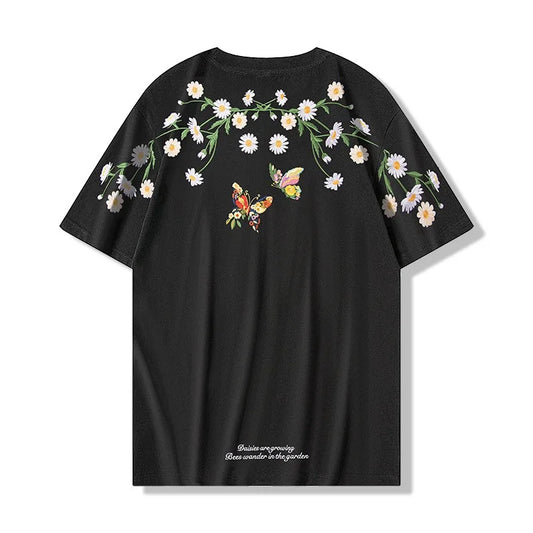 Men's Guochao short-sleeved Butterfly Embroidery Round Neck Cotton T-Shirt