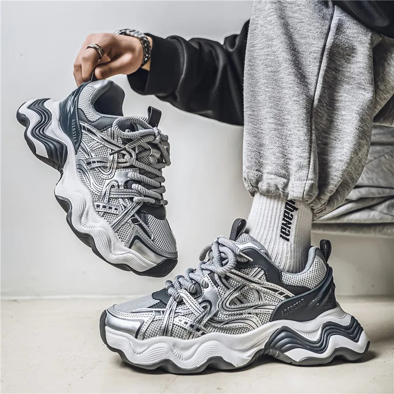 Men's Casual Platform Breathable Sports Shoes Lace Up Sneakers