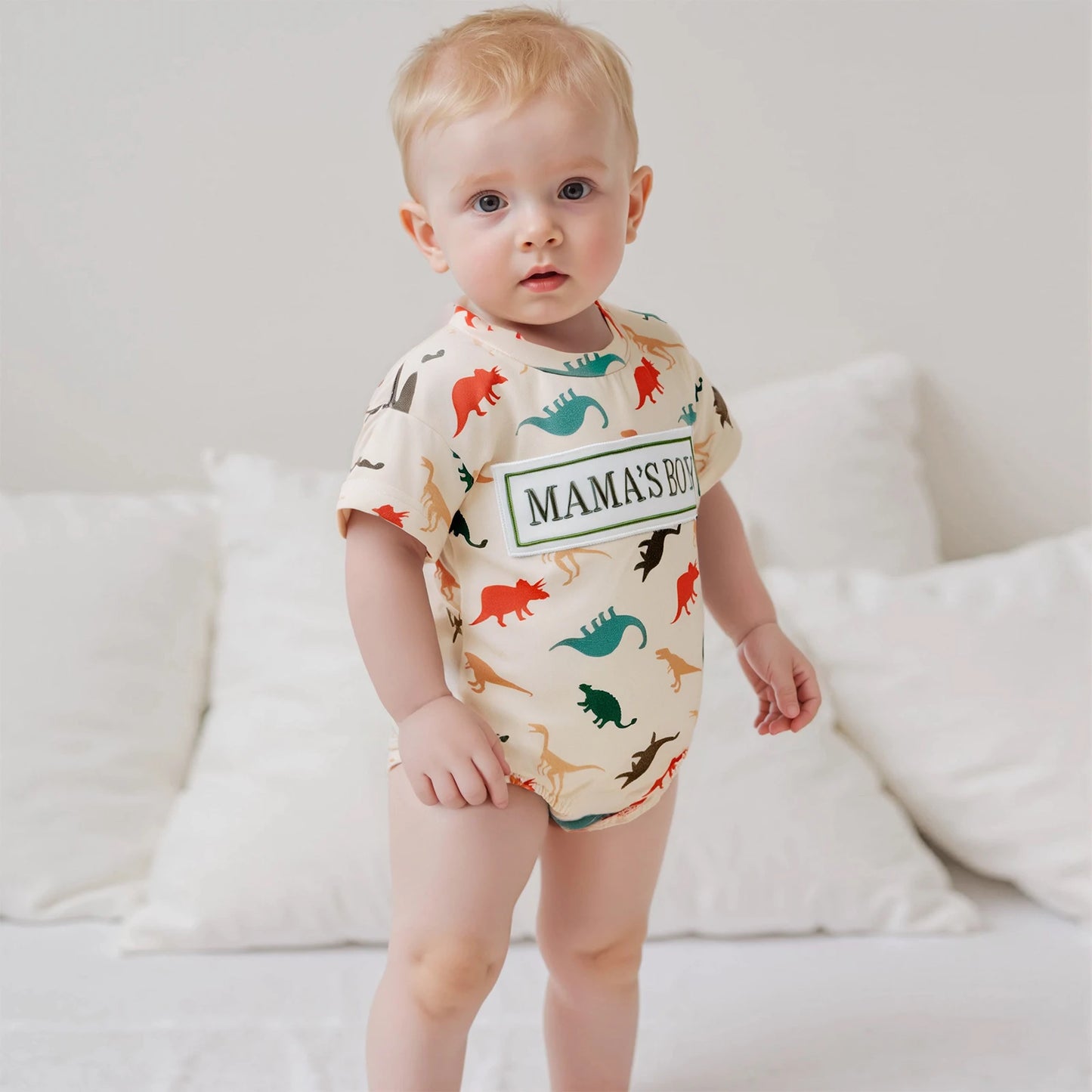 Baby Boys Dinosaur Romper - Letter Embroidery Short Sleeve Bodysuit (0-18M)