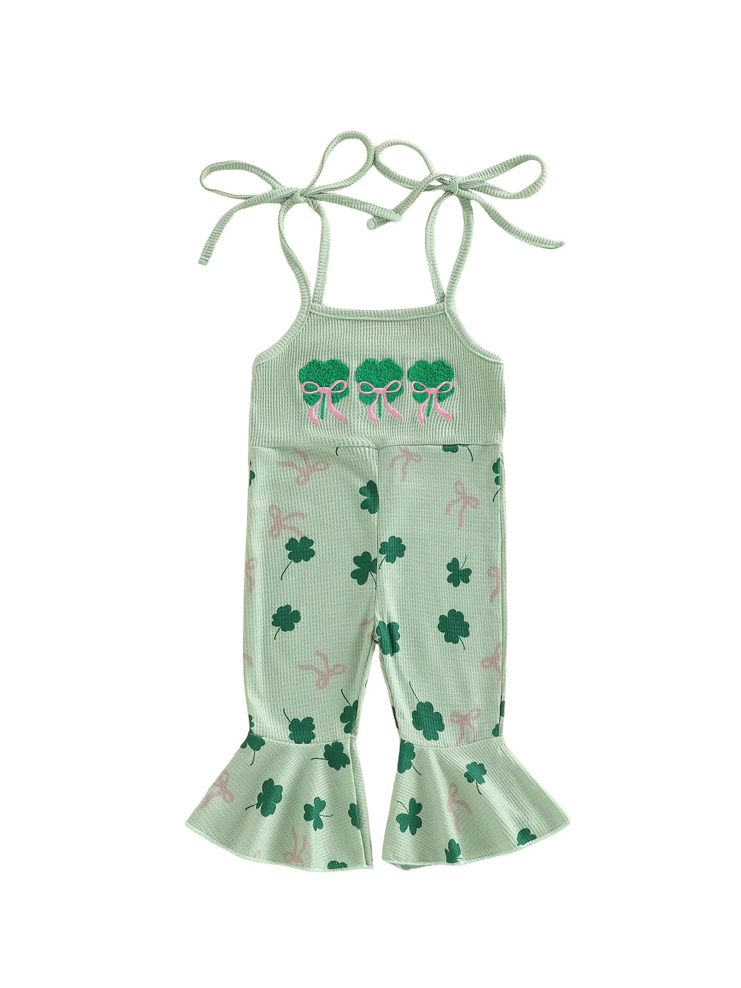 Toddler Kids Irish Flare Pants Overalls - Four-Leaf Clover Bell Bottom Jumpsuit 0-4Y