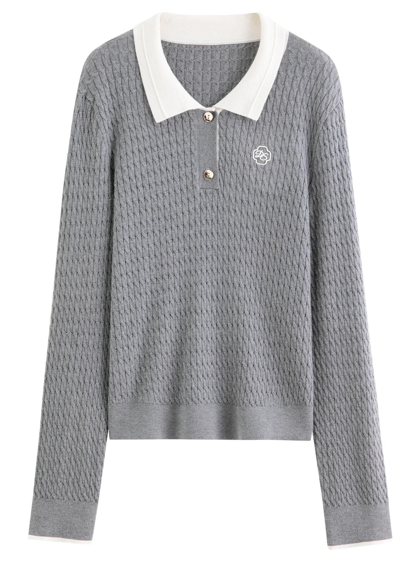 Ribbed Knit Polo Top - Relaxed Fit Collared Pullover