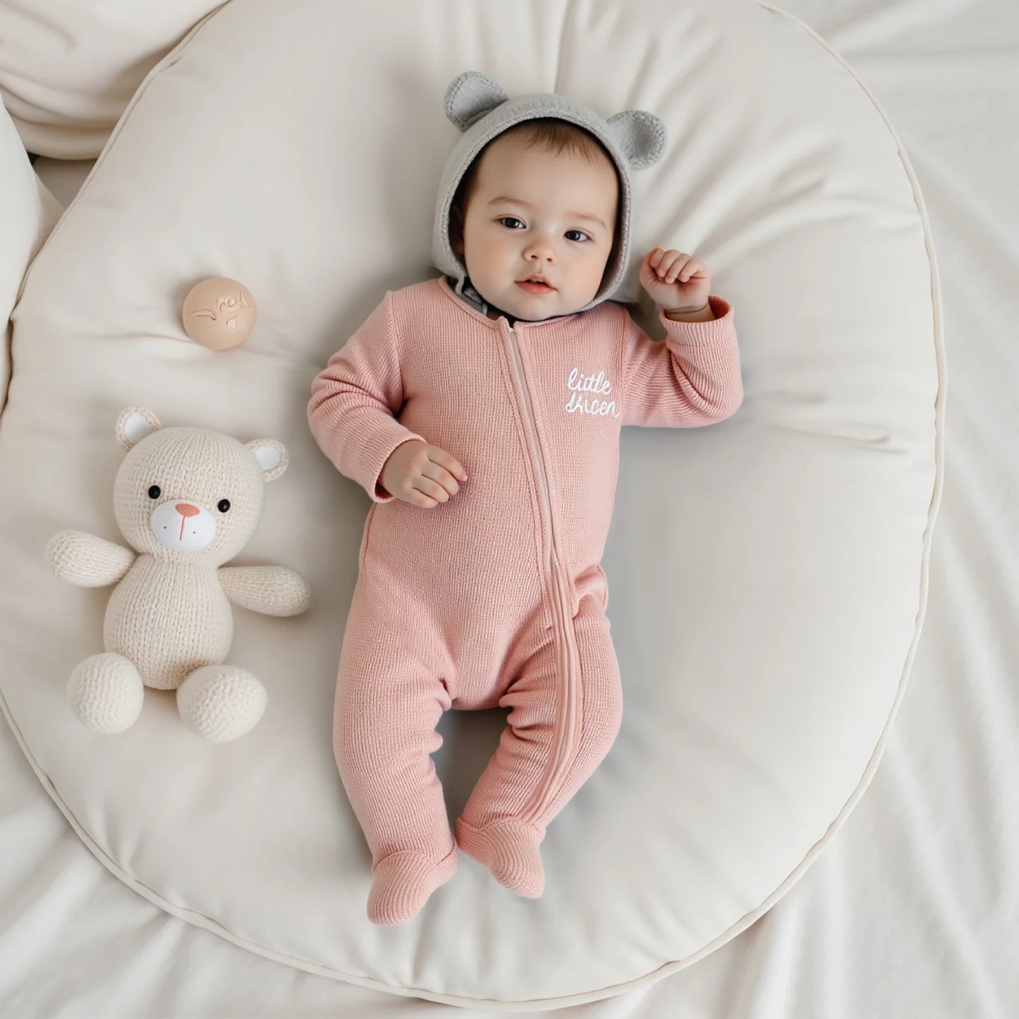 Baby Footed Romper - Long Sleeve Letter Embroidery Jumpsuit (0-12M)