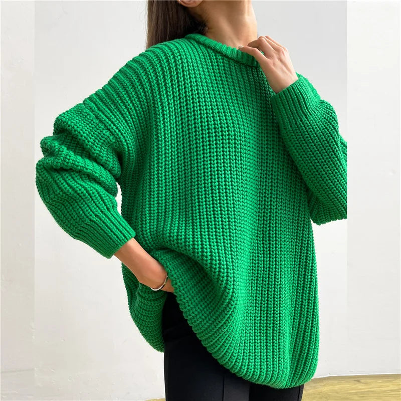 Women's Knitted Jersey Sweater - Long Sleeve Pullover Sweater