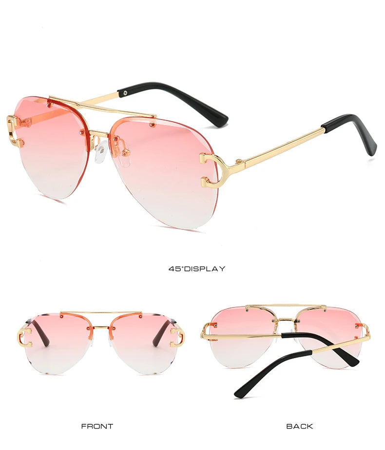 Unisex Vintage Rimless Classic Double Bridge Pilot Gradient Sunglasses