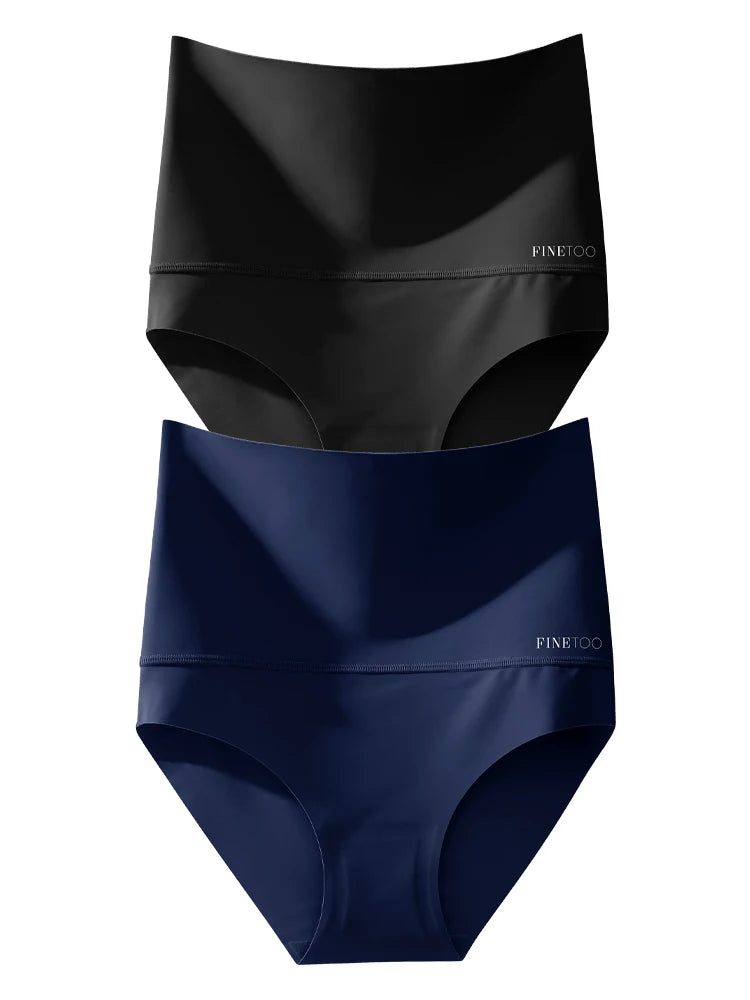 Women's 2Pcs High Waist Underwear Seamless Tummy Control Comfortable Solid Briefs Sports Soft Bodysuit Shapewear