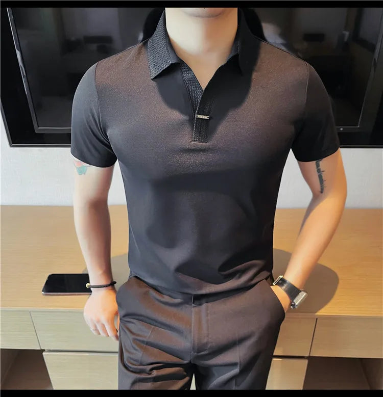 Men's Summer Slim Fit Casual Short Sleeve Style Turn Down Collar Polo Shirt