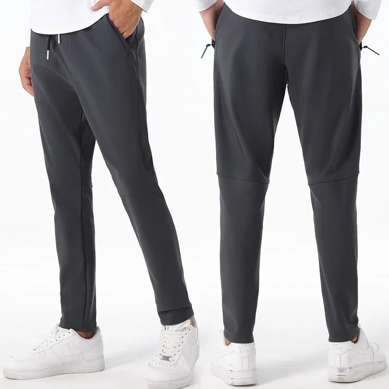 Men's Gym Workout Breathable Pants Drawstring Zip Pocket Straight Leg Trousers