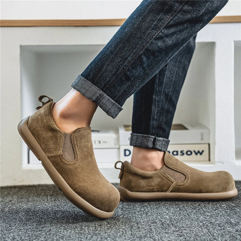 Men's Casual Sneakers British Style Loafers Slip-on Suede Leather Shoes