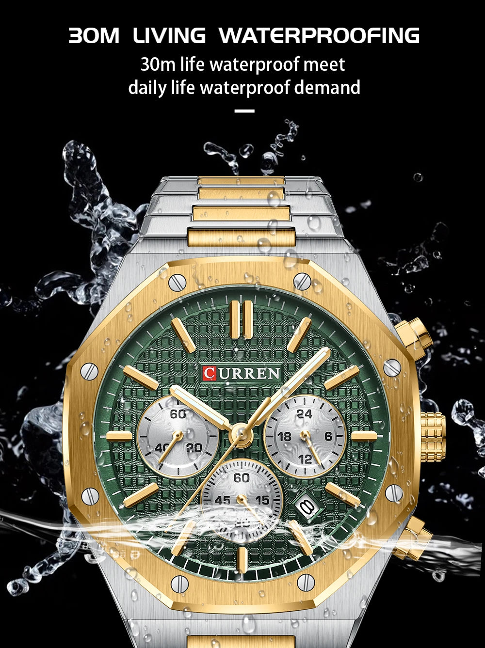 Luxury Gold Multifunction Quartz Watch - Luminous Sport Chronograph